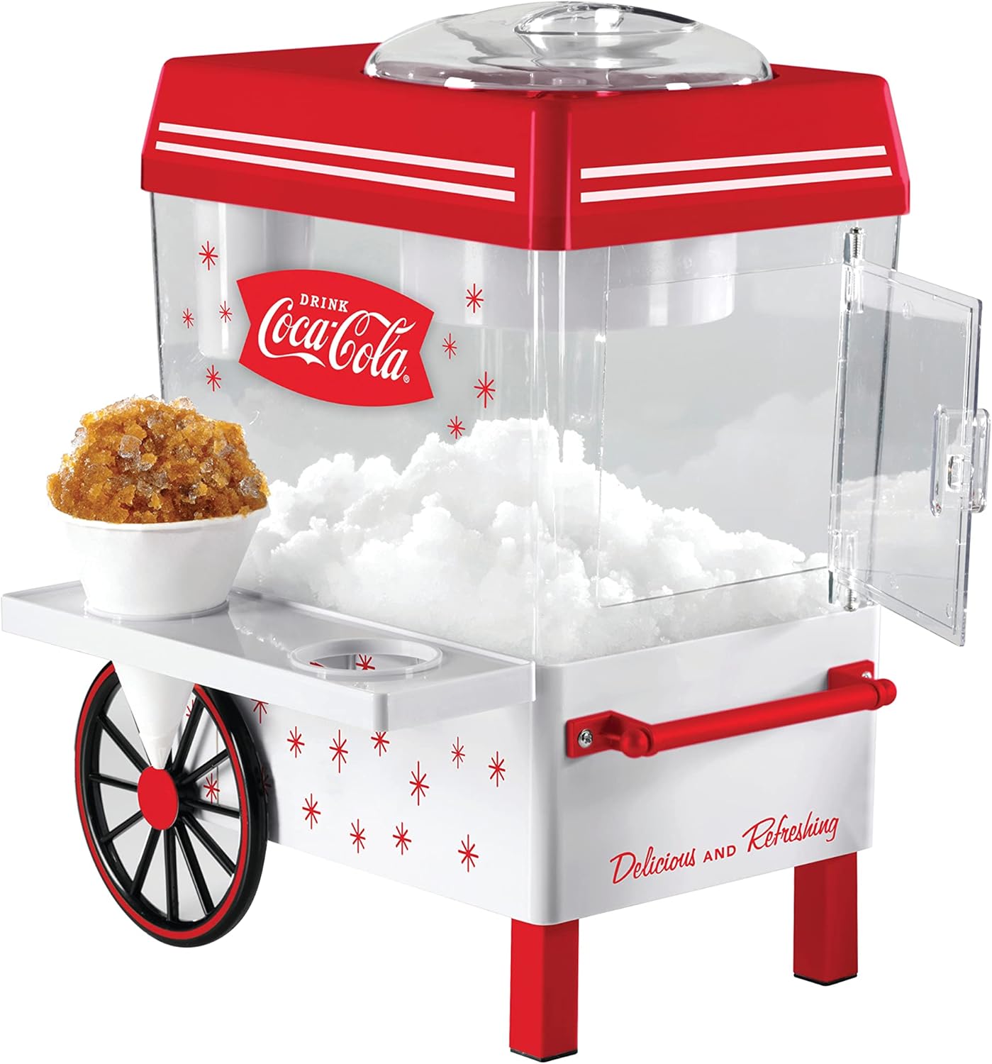 Slushy Machine - เครื่องทำน้ำแข็งไสโคคา-โคล่า – เครื่องทำน้ำแข็งไสแบบตั้งโต๊ะสไตล์เรโทรพร้อมใบมีดสแตนเลส – เครื่องทำน้ำแข็งปั่น 2